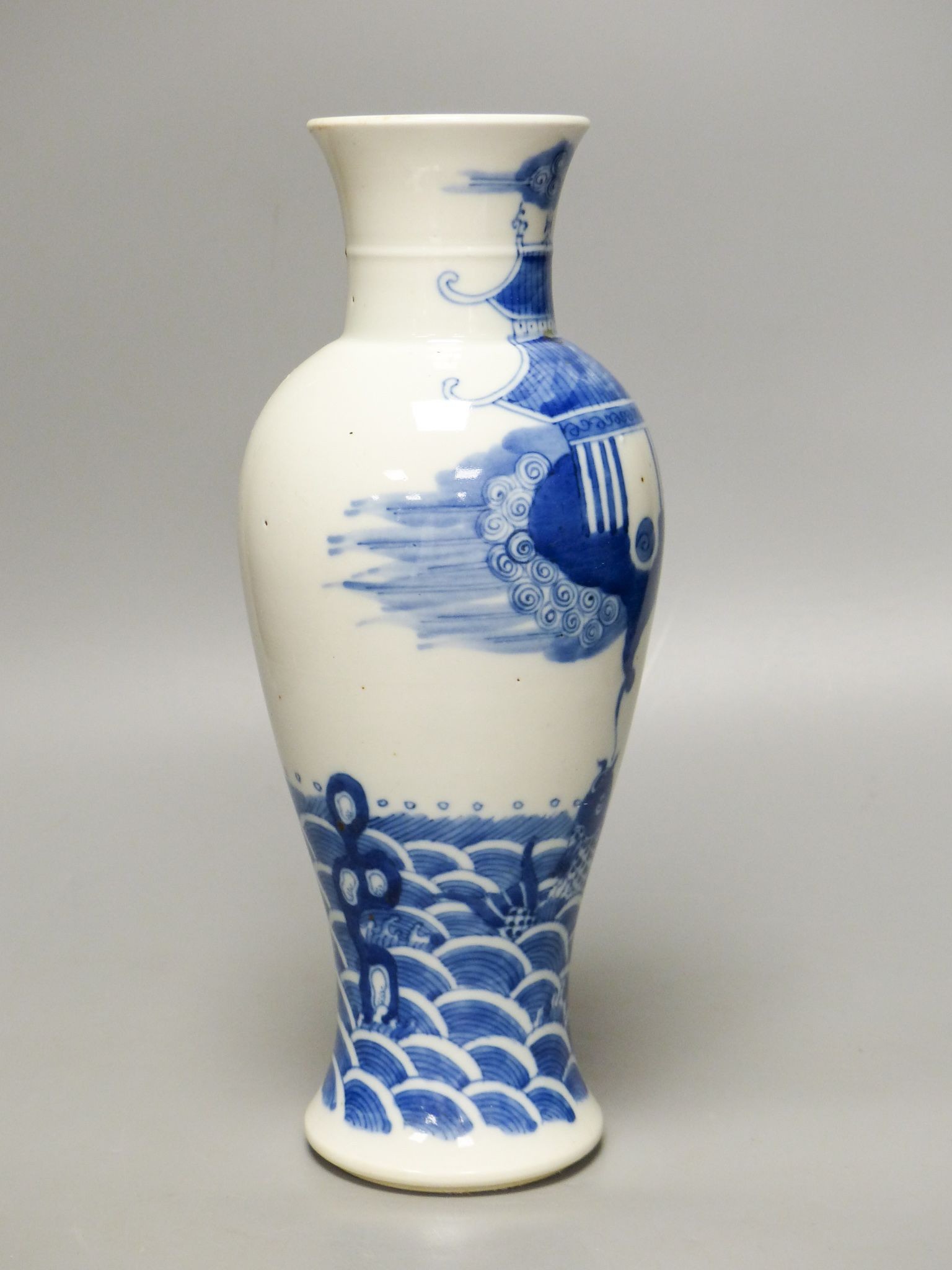 A Chinese blue and white ‘carp’ baluster vase 29cm